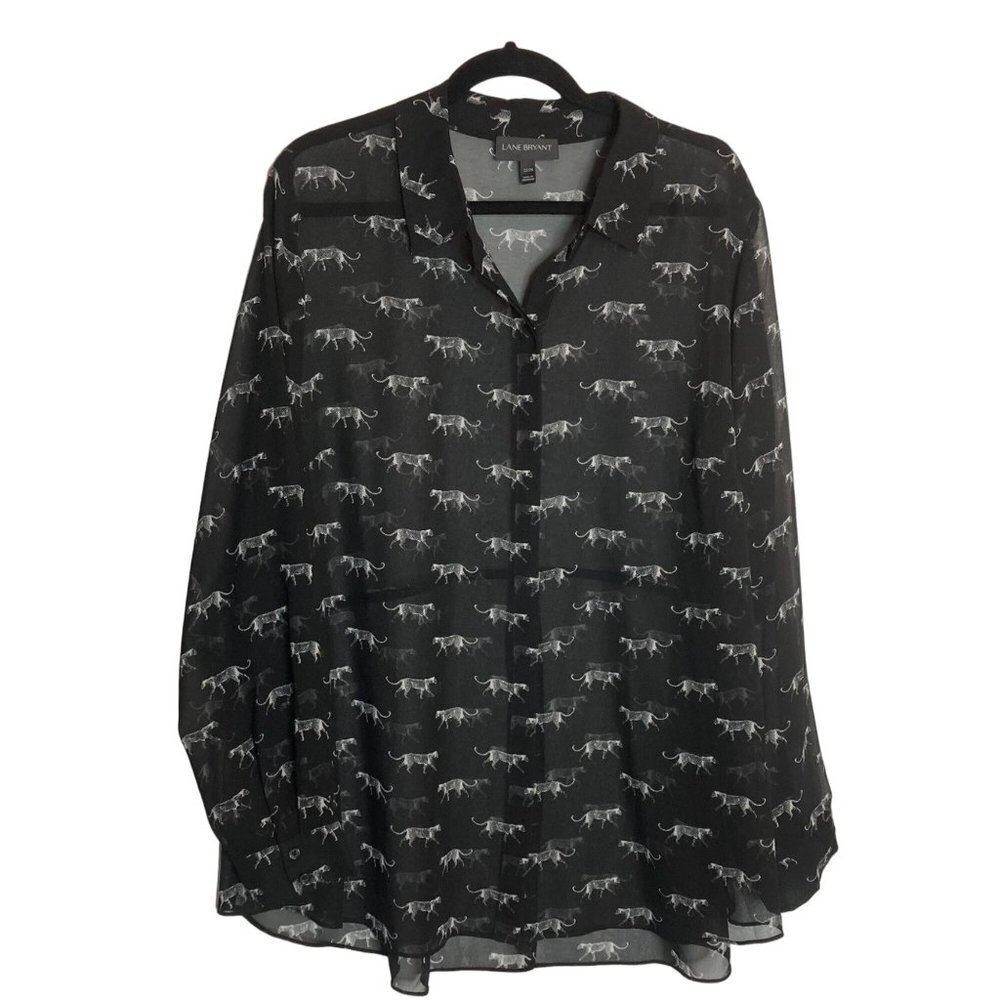 Lane Bryant Top Sz 22 / 24 Black Leopard Novelty All Over Cat Sheer Whimsygoth - Picture 7 of 7